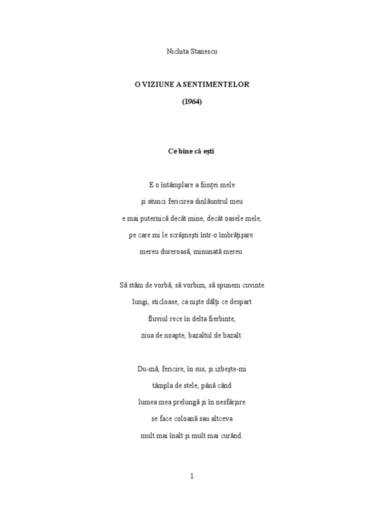 Nichita Stanescu O Viziune A Sentimentelor
