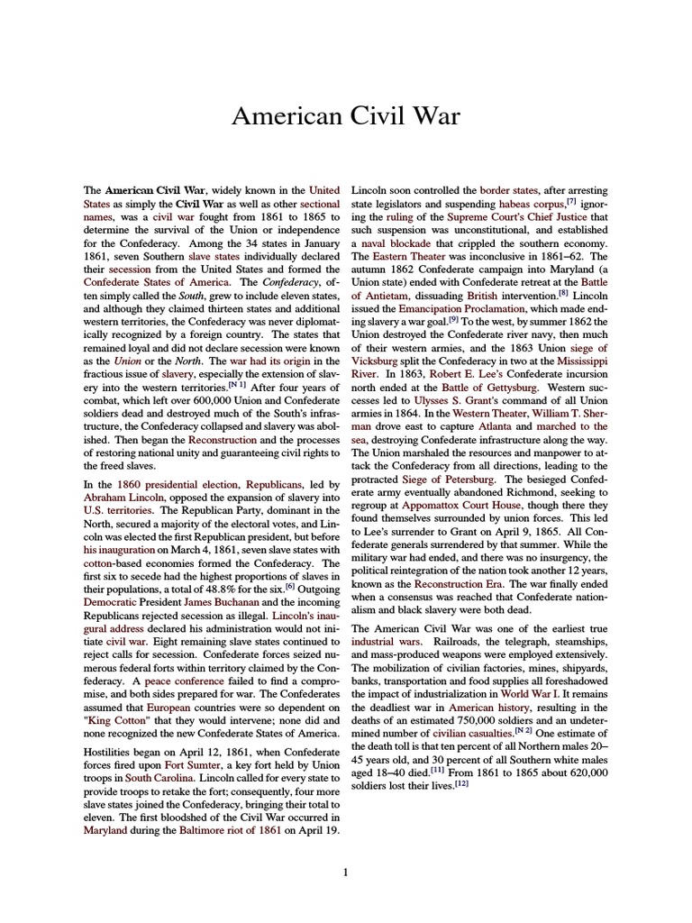Overview of the American Civil War | PDF | American Civil War ...