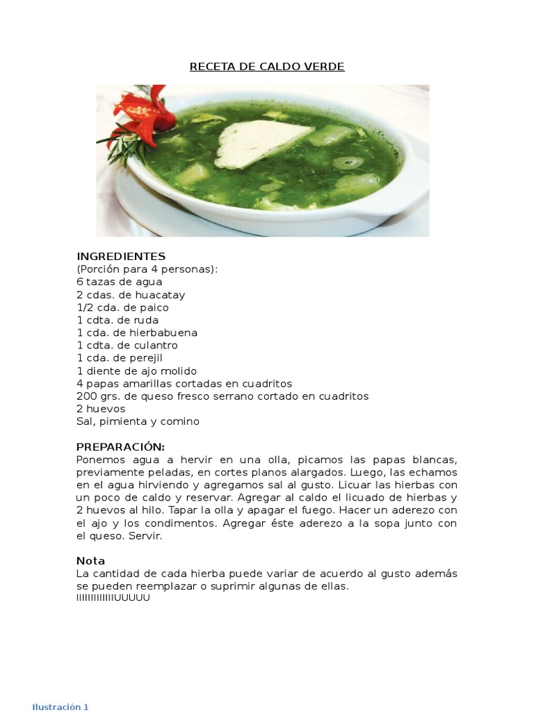 Receta de Caldo Verde de Cutervo | PDF