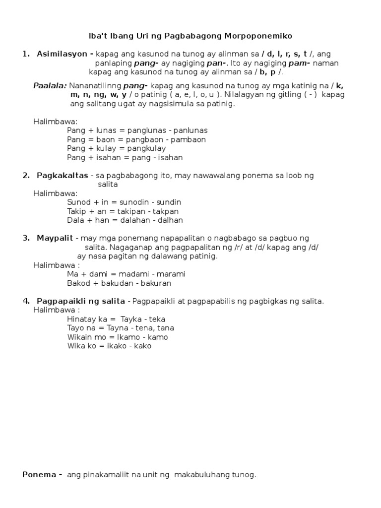 Iba T Ibang Uri Ng Pagbabagong Morpoponemiko Pdf