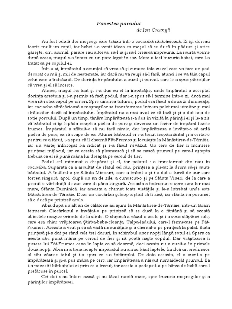 Povestea porcului, de Ion Creanga, rezumat de Radu Neculai