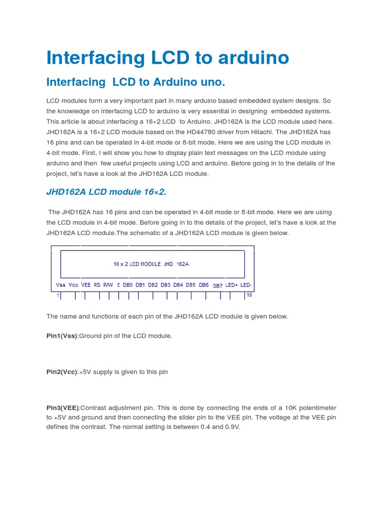 Interfacing LCD To Arduino | PDF | Arduino | Liquid Crystal Display