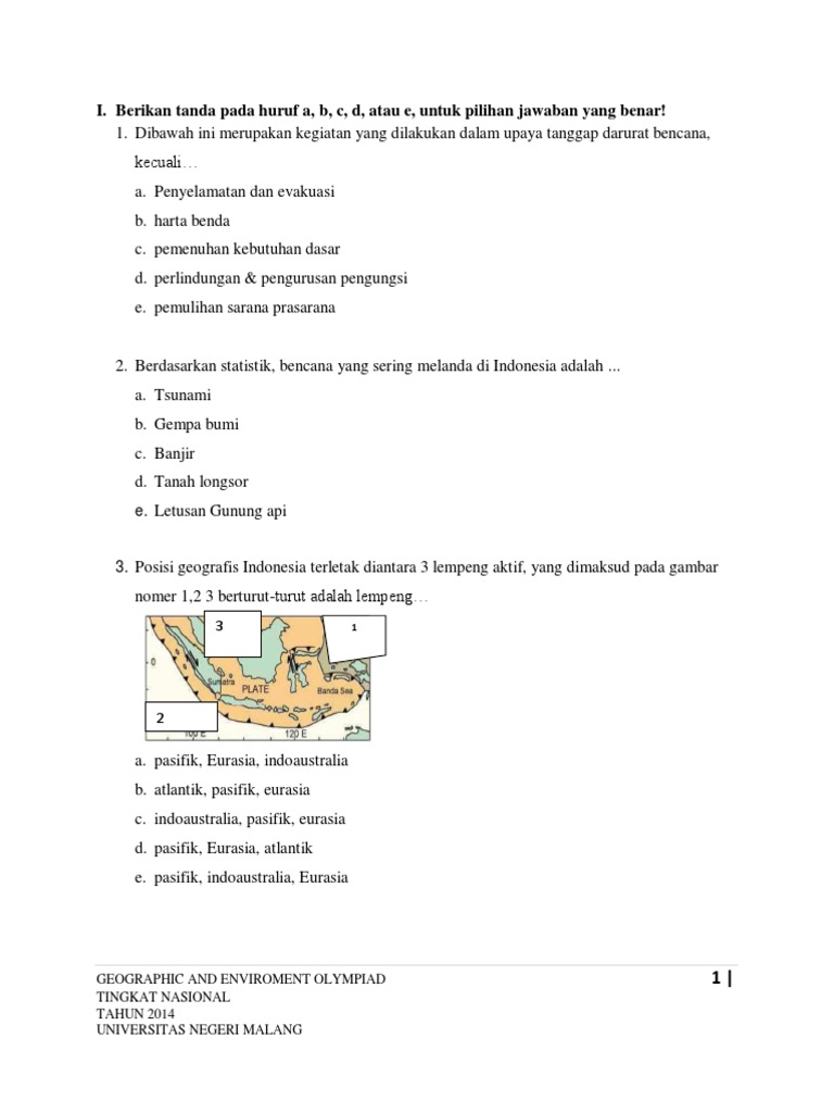 Soal Olimpiade Geografi 2014
