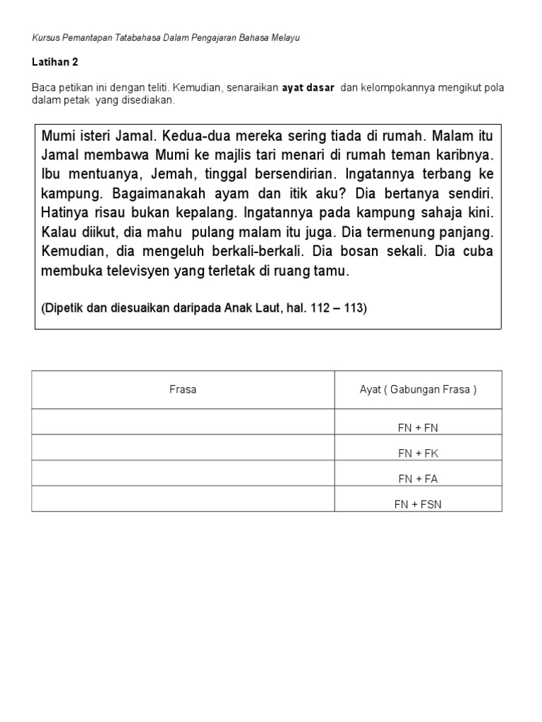 Latihan Pola Ayat Pdf