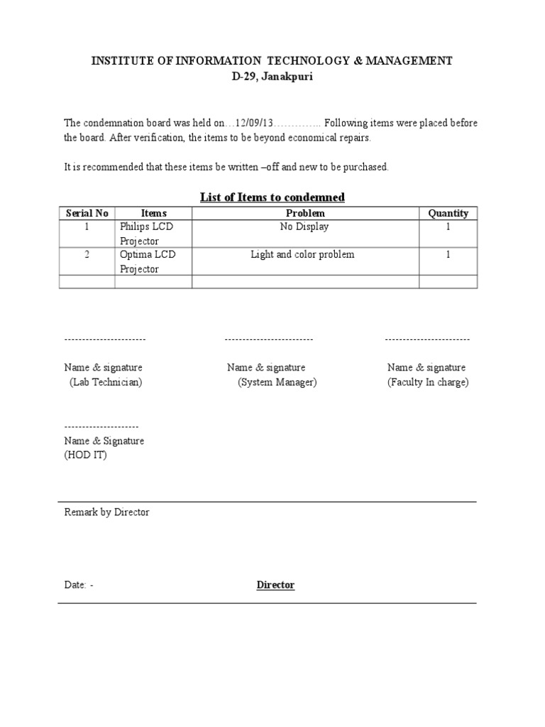Condemned Equipment List for IT Department | PDF