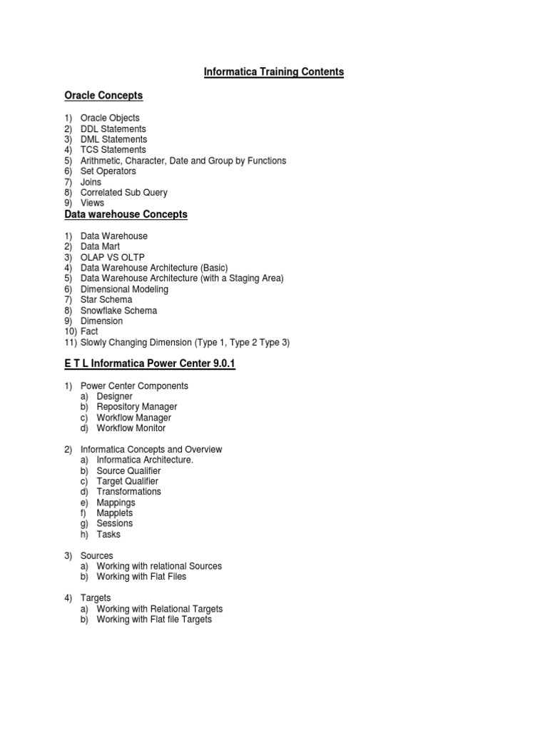 Informatica Training Contents Oracle Concepts | PDF