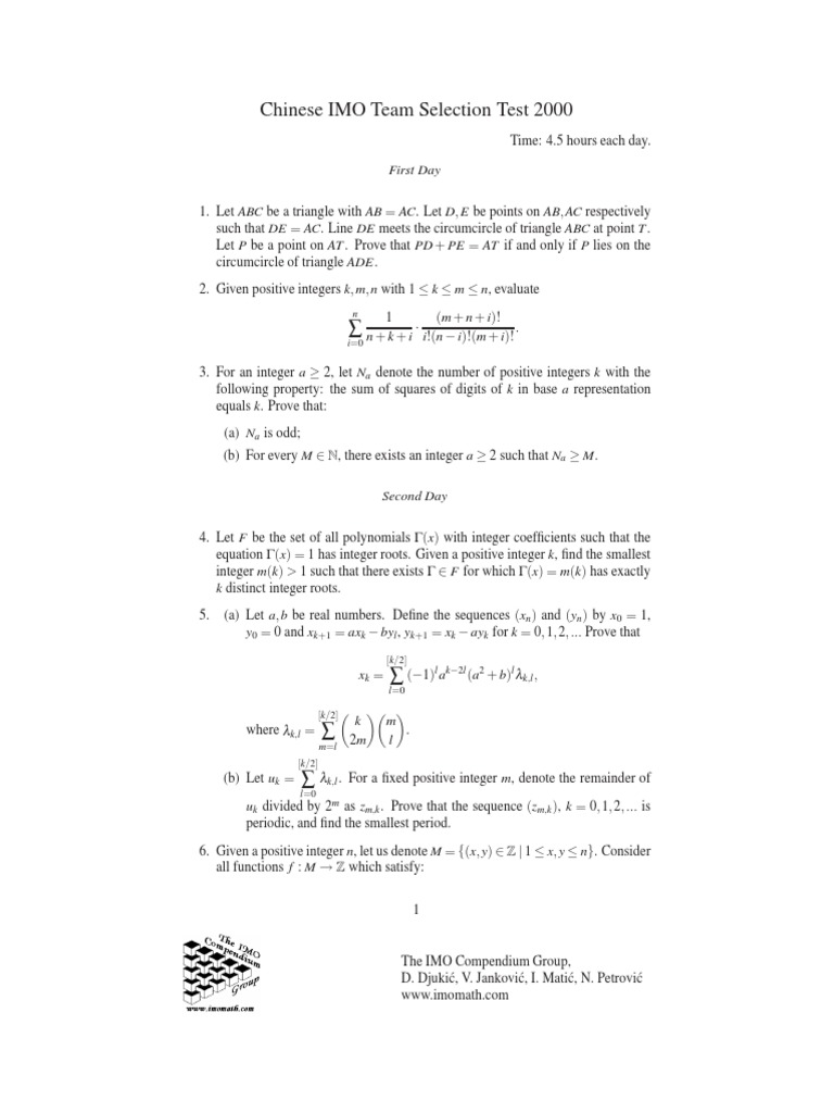 Math Olympiad Selection Problems | PDF