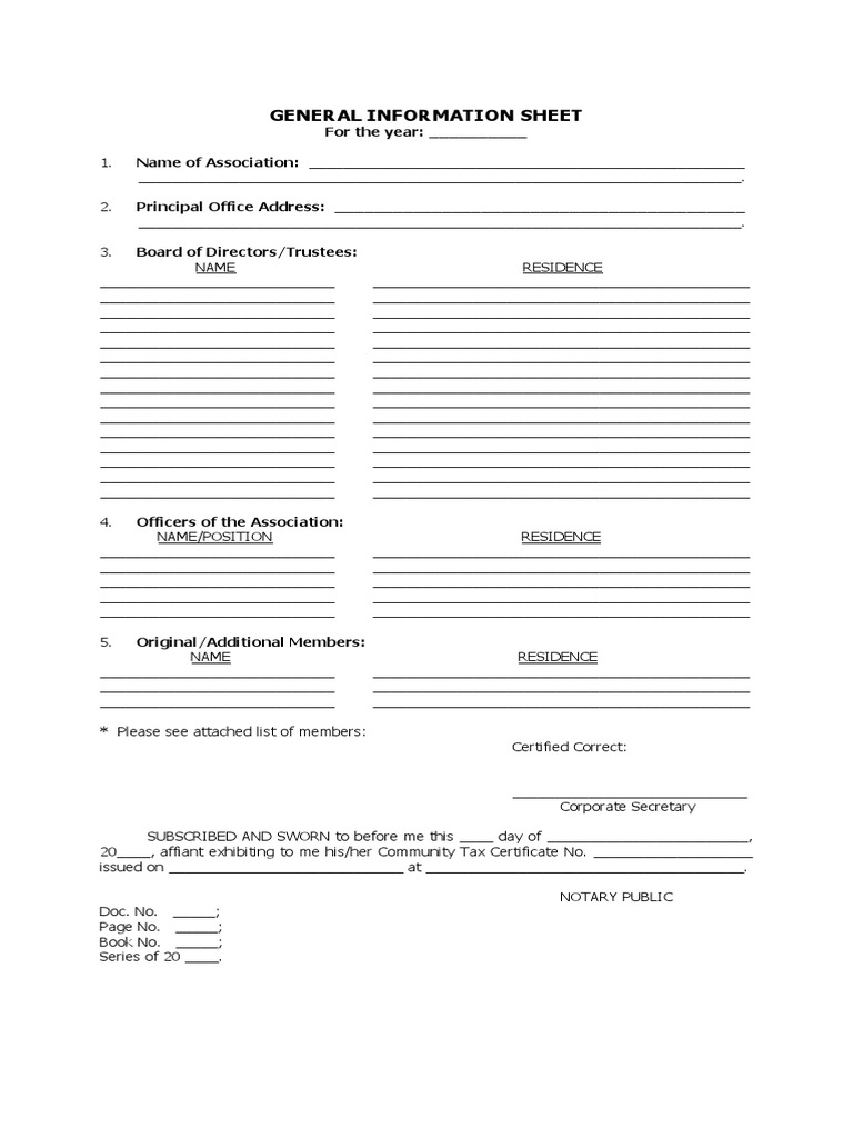 General Information Sheet for Associations | PDF | Finance & Money ...