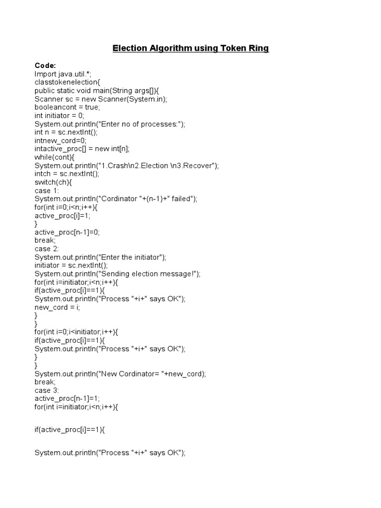 Election Algorithm Using Token Ring: Code | PDF