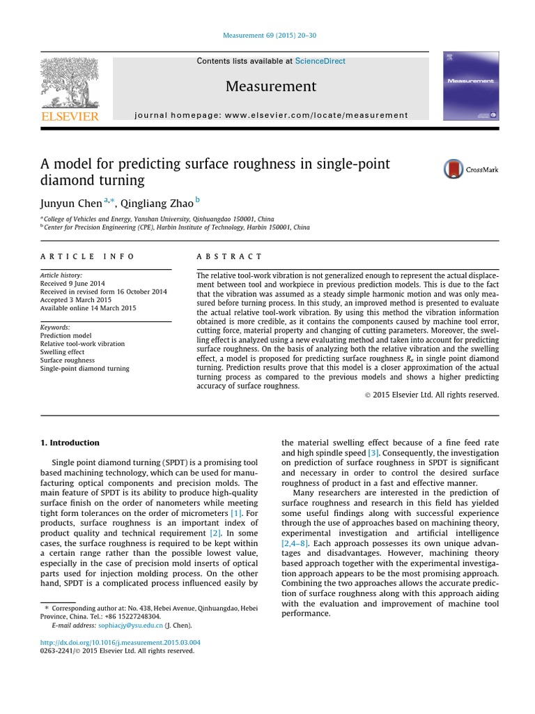 A Model For Predicting Surface Roughness in Single Point Diamond ...