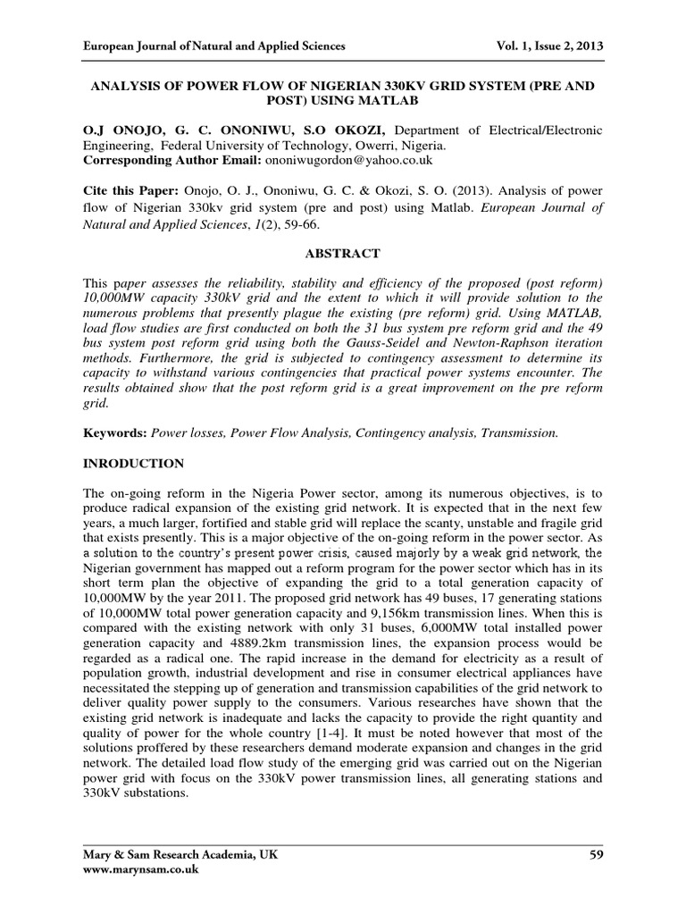 Full Text Analysis of Power Flow of Nigerian 330kv Grid System | PDF ...