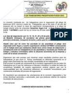 Comunicado 002 A Los Trabajadores Presentacion Pliego 2015 Julio 7