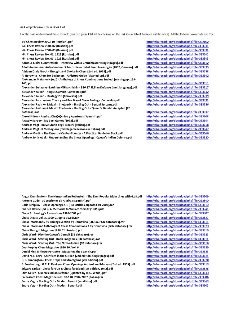Free E-books for Chess Enthusiasts | PDF | Chess Openings | Chess