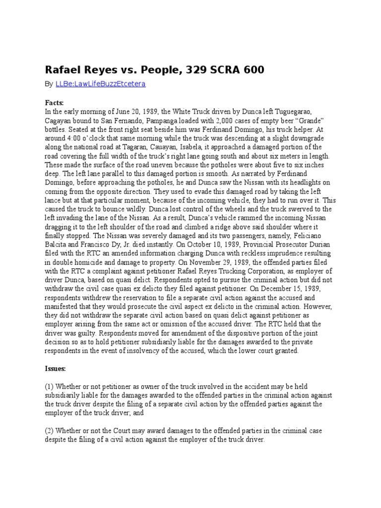 Case Digest (Rafael Reyes Vs People) PDF Lawsuit Crime & Violence