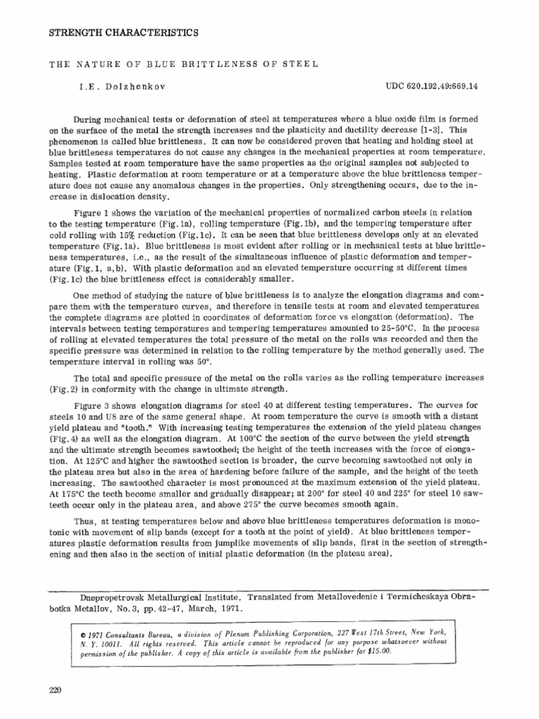 THE NATURE OF BLUE BRITTLENESS OF STEEL Yield (Engineering