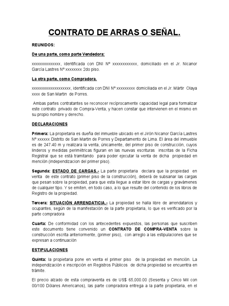 Contrato Arras PDF Instituciones sociales Ciencias