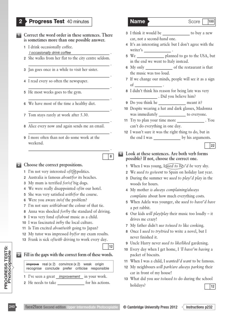 Progress Test A Unit 2