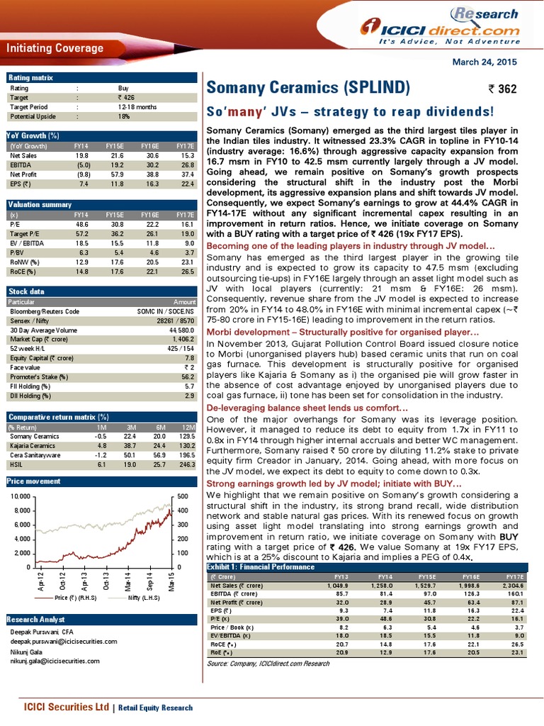 Somany Ceramics (Splind) So' ' Jvs Strategy To Reap Dividends! PDF Leverage (Finance