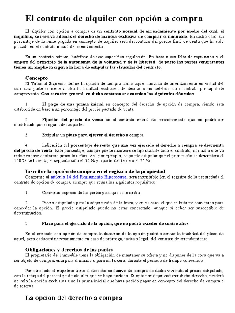 AZU El Contrato de Alquiler Con Opción A Compra | Alquiler | Propiedad