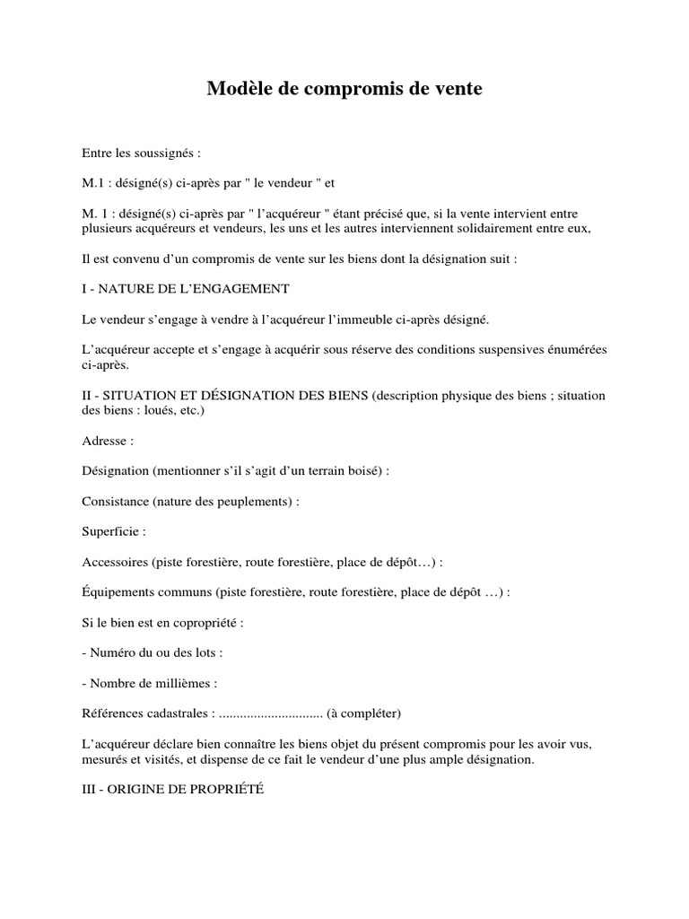 Modele Compromis De Vente Fond De Commerce Pdf Modele Compromis Vente | PDF | Hypothèque | Sodles