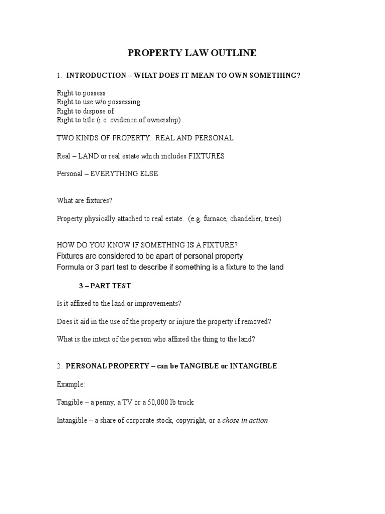 Property Law Outline: 3 - Part Test | PDF | Leasehold Estate | Lease