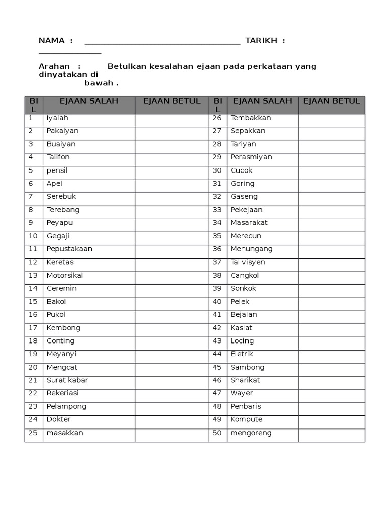 Latihan Ejaan Tahun 4b Pdf