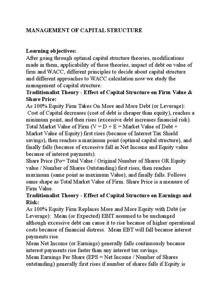 Management Of Capital Structure Pdf Capital Structure Cost Of Capital