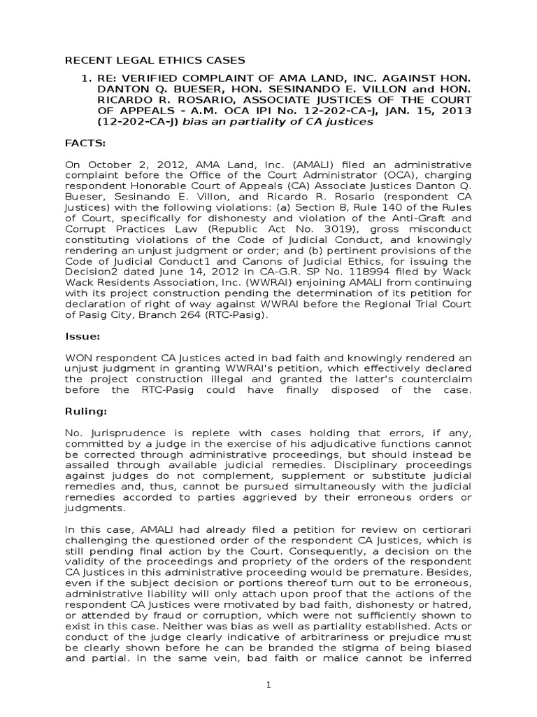 Recent Legal Ethics Cases Summary | PDF | Practice Of Law | Lawyer