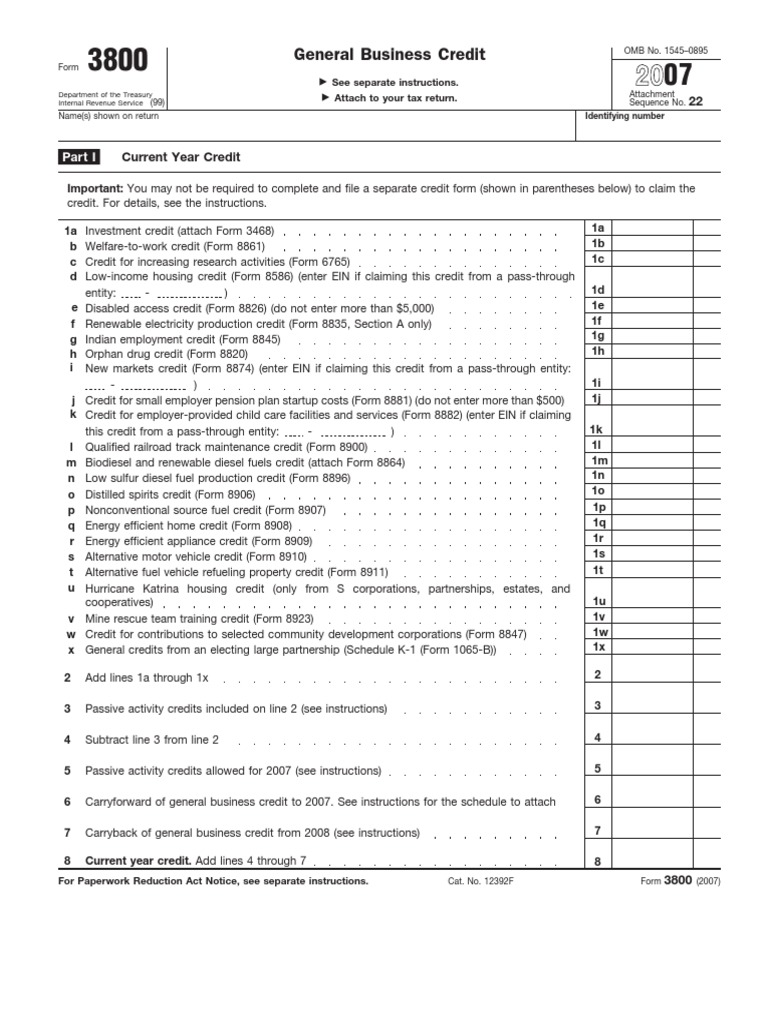 General Business Credit: Attach To Your Tax Return. See Separate ...