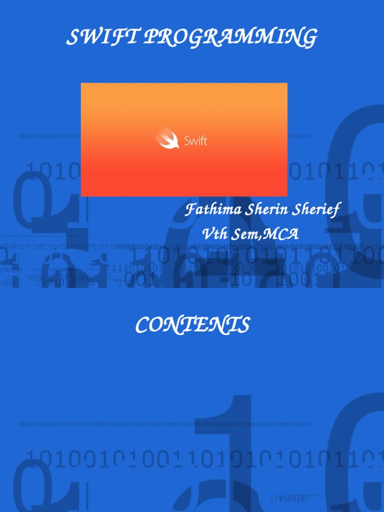 Swift Programming: Fathima Sherin Sherief VTH Sem, MCA | PDF | Swift ...
