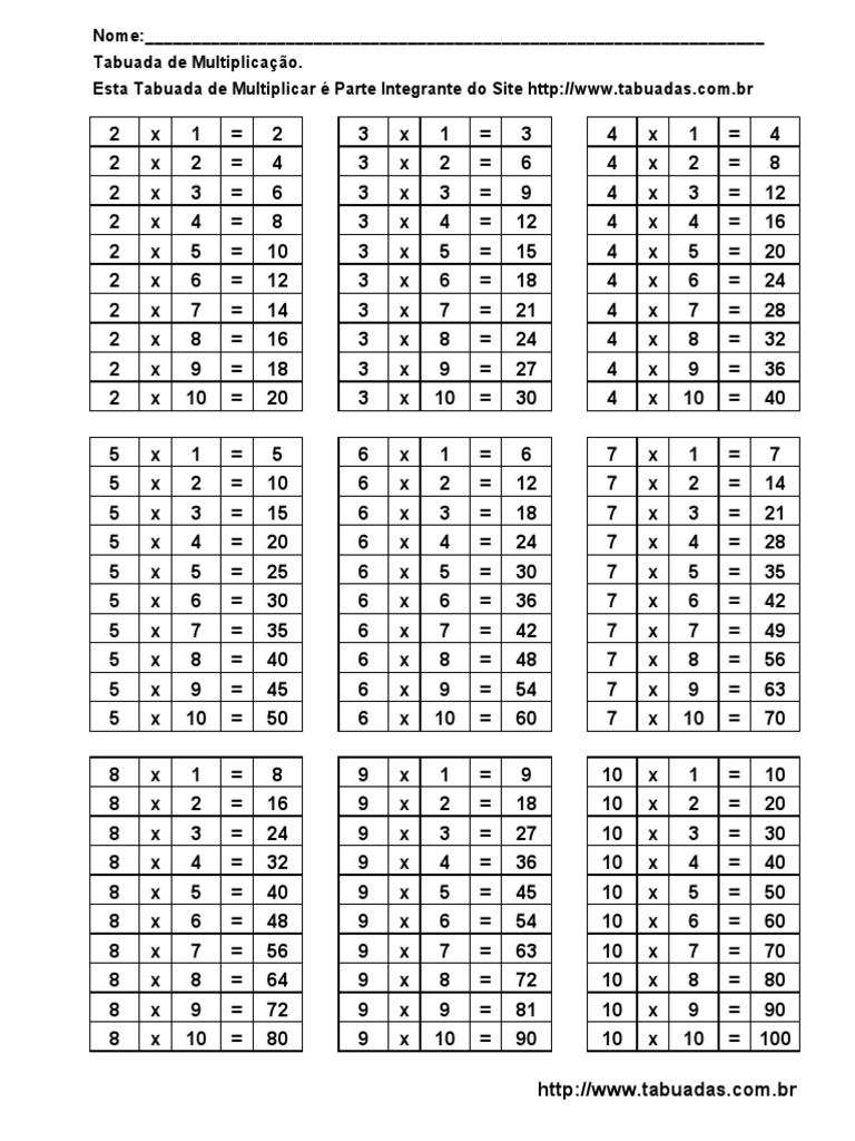 Tabuada do 5 fichas de trabalho - Tabuadademultiplicar.com