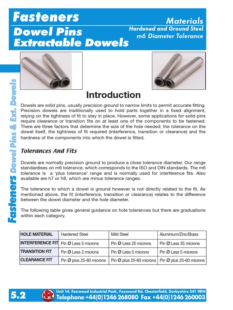Dowel Pins Extractable Dowels Materials Engineering Tolerance