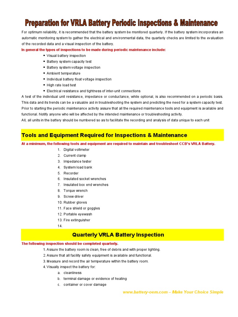 VRLA Battery Maintenance Procedure Battery (Electricity) Electrical Resistance And Conductance