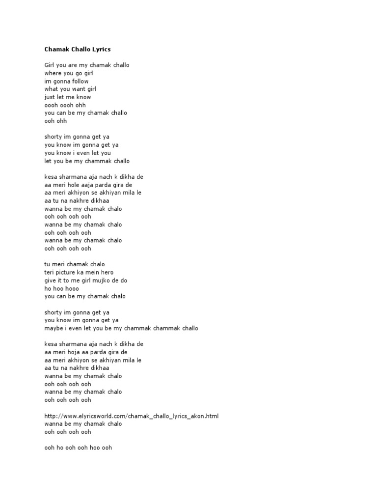 Chamak Challo Song Lyrics | PDF