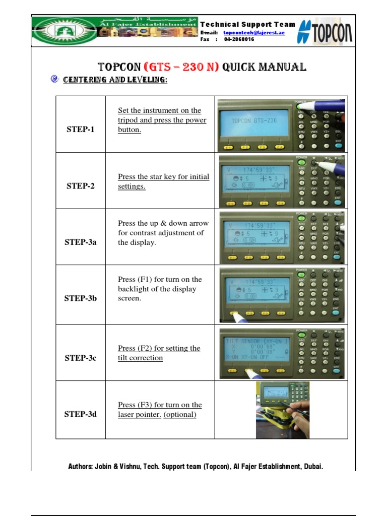 Topcon GTS-230 Quick Manual Guide | PDF | Surveying | Computing