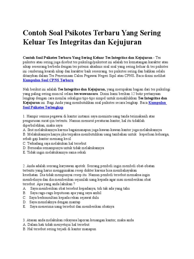 Contoh Soal Psikotes Terbaru Yang Sering Keluar Tes ...
