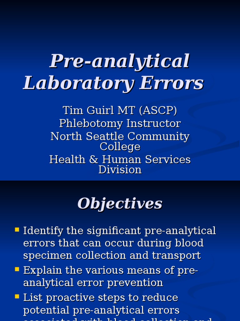 PreAnalytical Laboratory Errors PDF Vein Tissue (Biology)