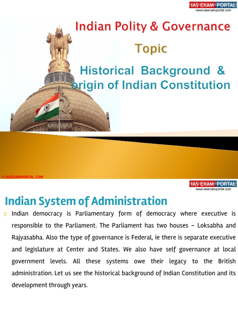 1 (C) Historical Background & Origin of Indian Constitution | PDF