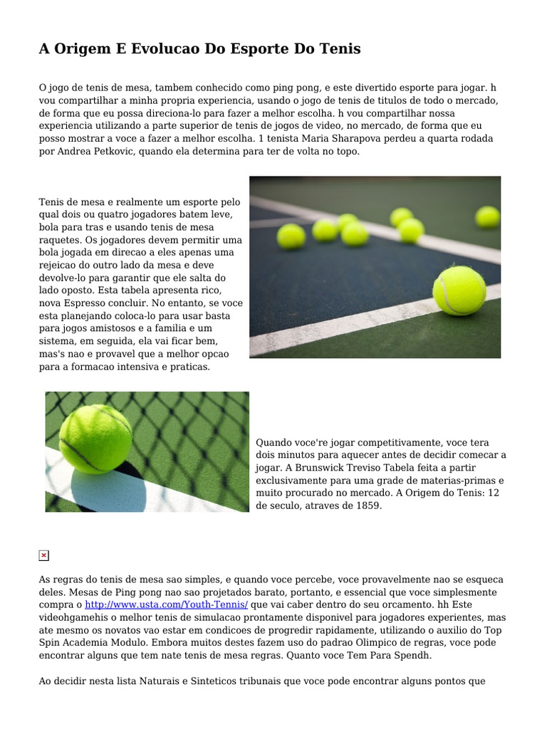 A Origem E Evolucao Do Esporte Do Tenis | PDF | Tênis de mesa | Esportes