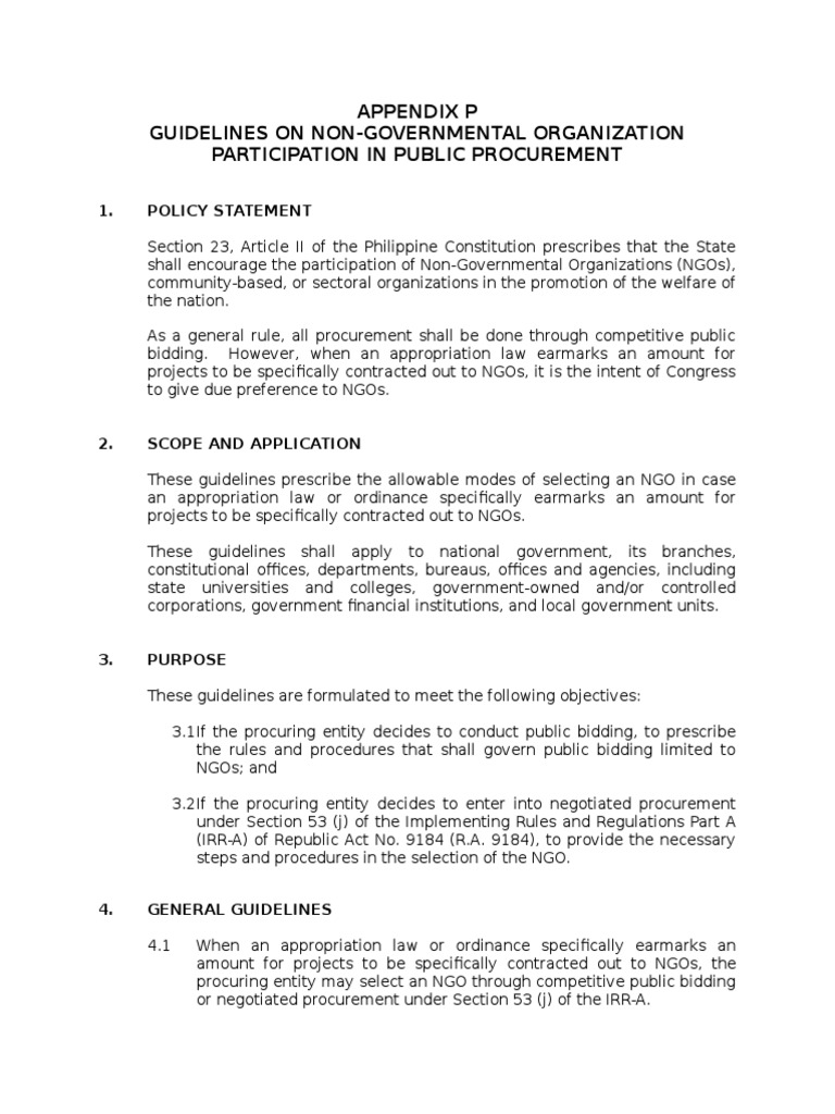 NGO Guidelines for Public Procurement | PDF | Non Governmental ...