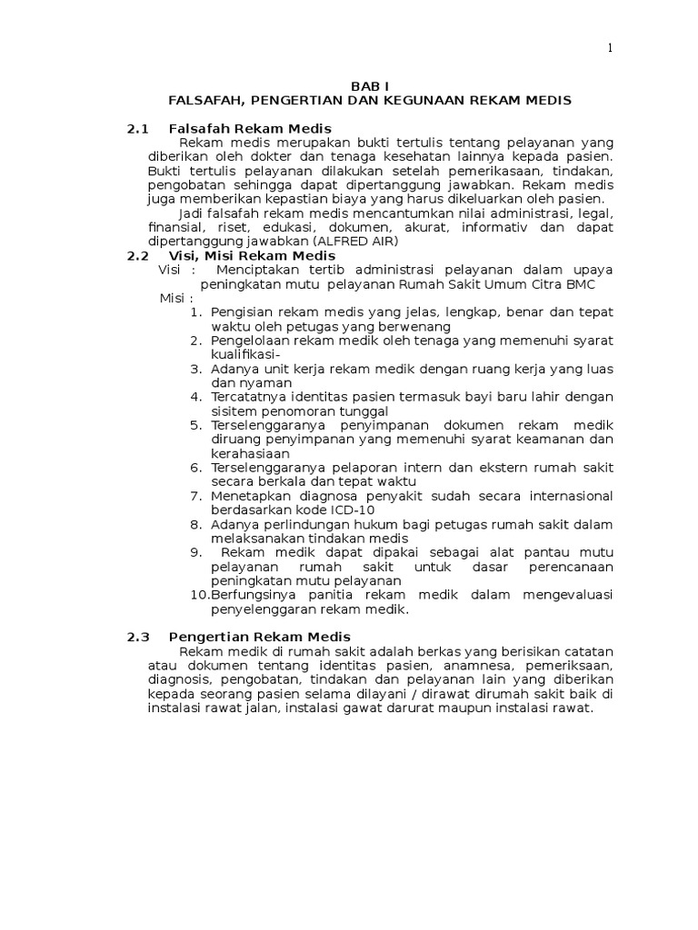 Bab I Falsafah Pengertian Dan Kegunaan Rekam Medis 2 1 Bab I Falsafah Pengertian Dan Kegunaan Rekam Medis 2 1