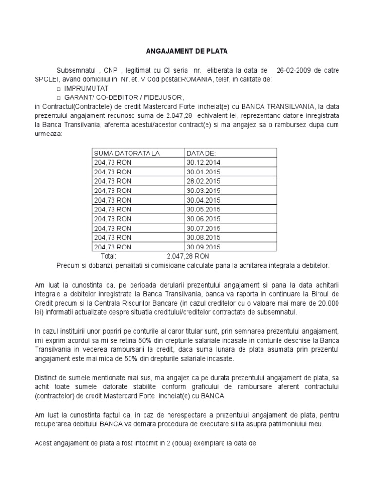 Angajament Plata Bancar Pdf