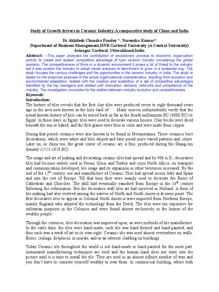 Comparative Study of Ceramic Industries | PDF | Tile | Economic Growth