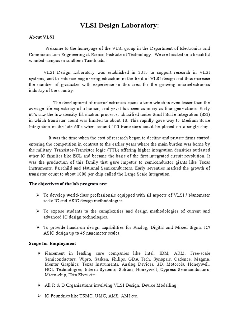 VLSI Design Laboratory Overview | PDF