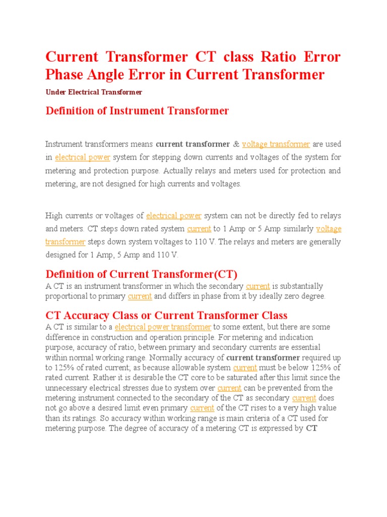Current Transformer Error Analysis | PDF | Transformer | Electrical ...