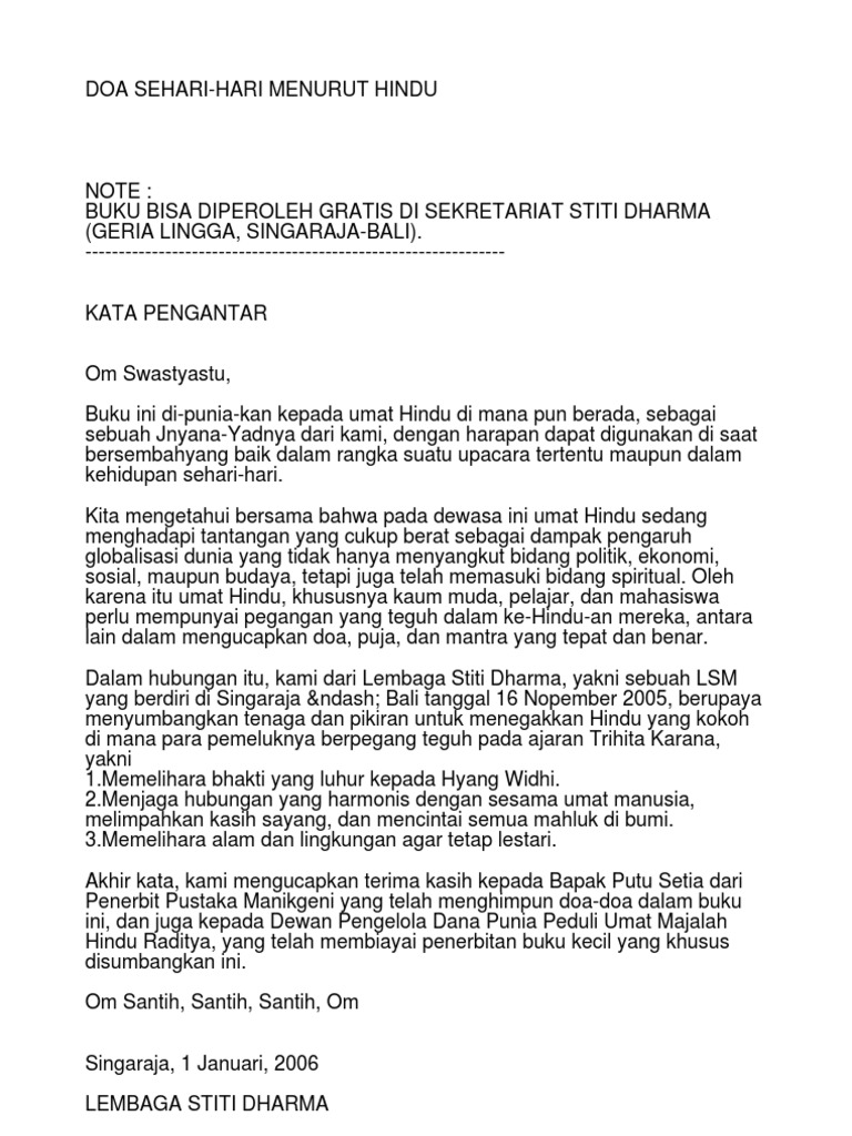 Doa Sehari Hari Menurut Hindu