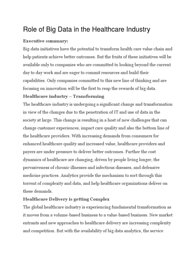 Role of Big Data in The Healthcare Industry | PDF | Analytics | Health Care