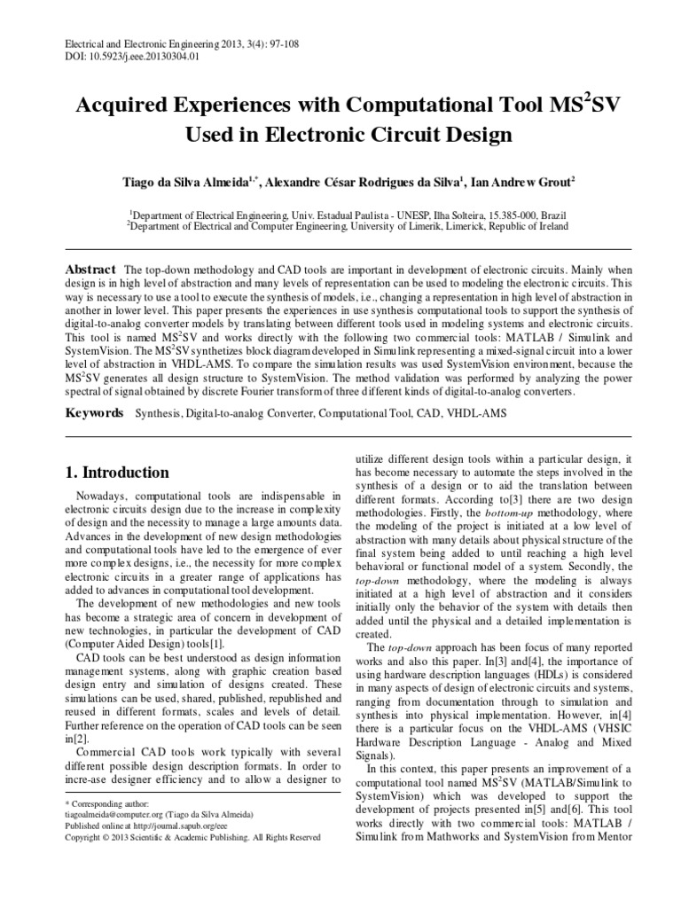 Acquired Experiences With Computational Tool MS SV Used in Electronic ...