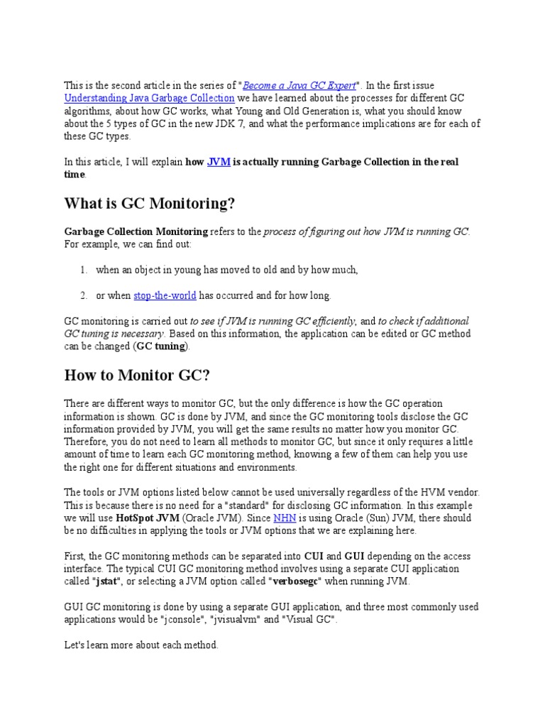 Java GC Monitoring Techniques Explained | PDF | Java Virtual Machine ...