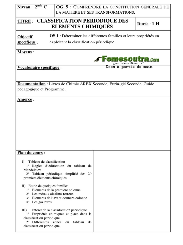Classification Periodique 2 Tableau Periodique Elements Chimiques